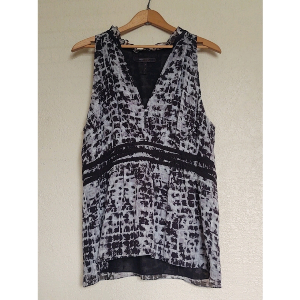 BCBGMaxAzria Semi Sheer V Neckline Sleeveless Top